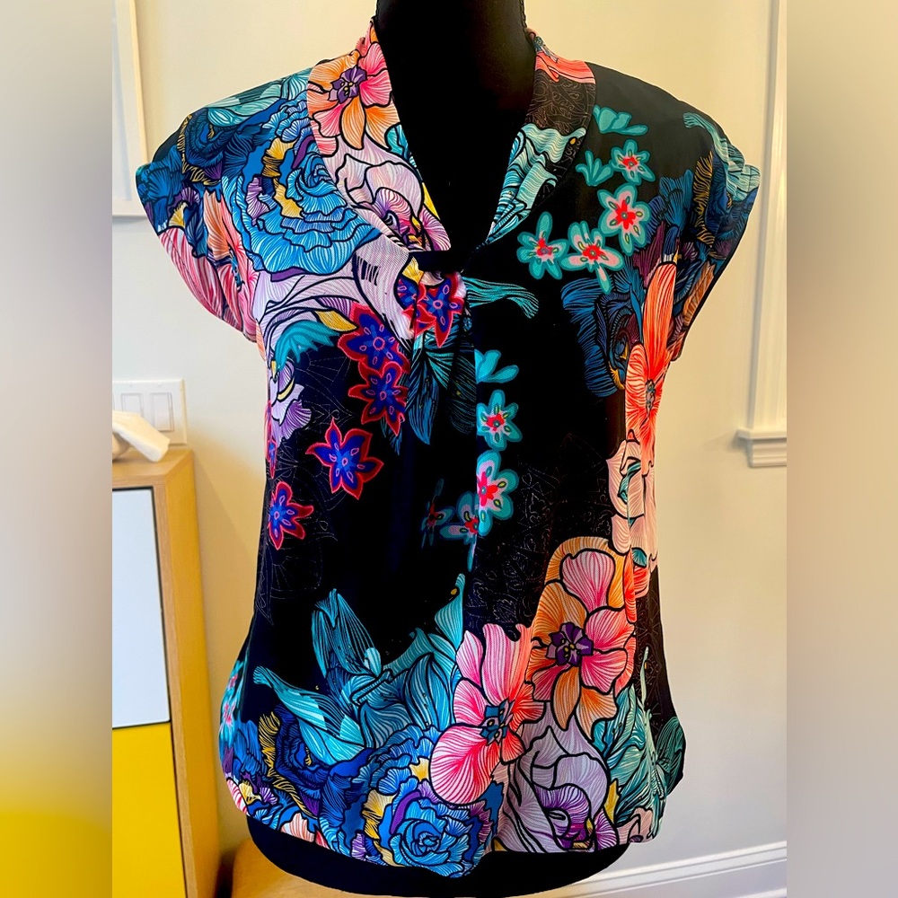 Black floral blouse; size M
